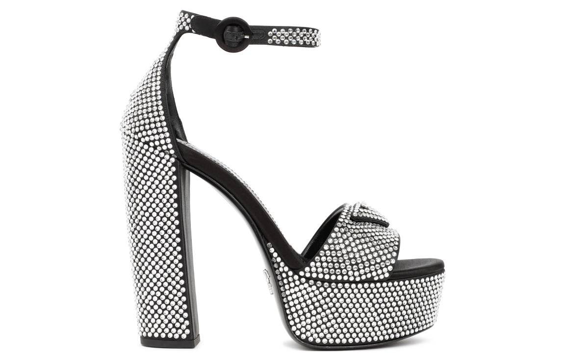 Order (W) Prada Satin Plateau Sandalen ''Crystal Zilver-Zwart'' 1XP53B_2AWL_F0T70_F_135