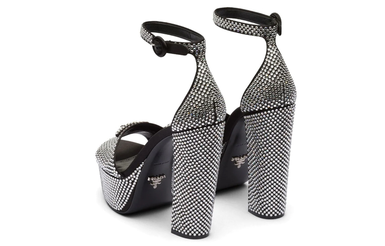 Purchase (W) Prada Satin Plateau Sandalen ''Crystal Zilver-Zwart'' 1XP53B_2AWL_F0T70_F_135