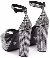 Purchase PRADA 鑲水晶 緞面厚底 時尚涼鞋 女款 銀黑色