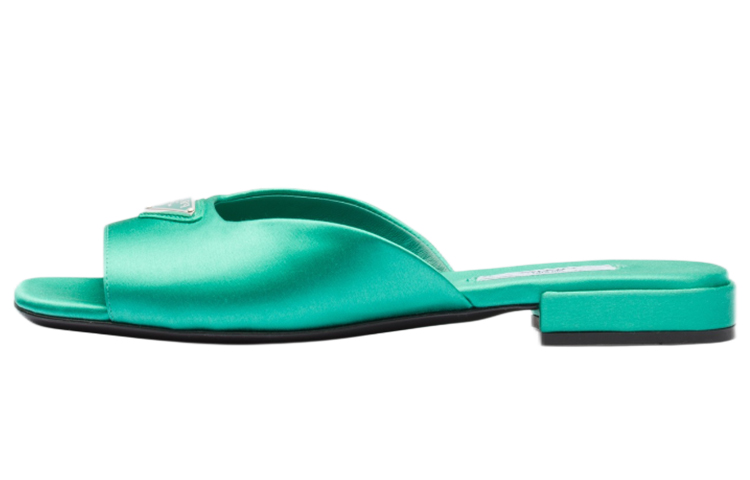 (W) Prada Satin Sandals 'Enamel Triangle Logo Green'