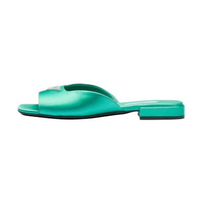 (W) Prada Satin Sandals 'Enamel Triangle Logo Green'
