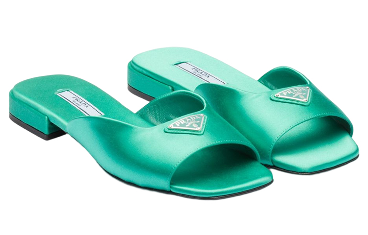 (W) Prada Satin Sandals 'Enamel Triangle Logo Green' 圖 3