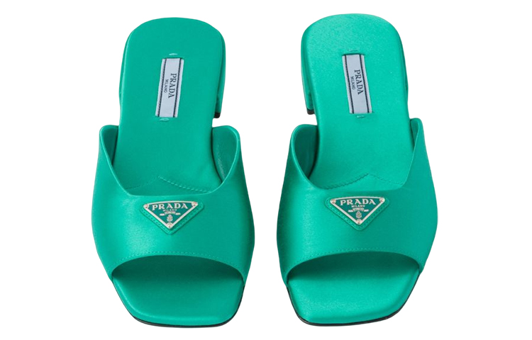 (W) Prada Satin Sandals 'Enamel Triangle Logo Green' 圖 4