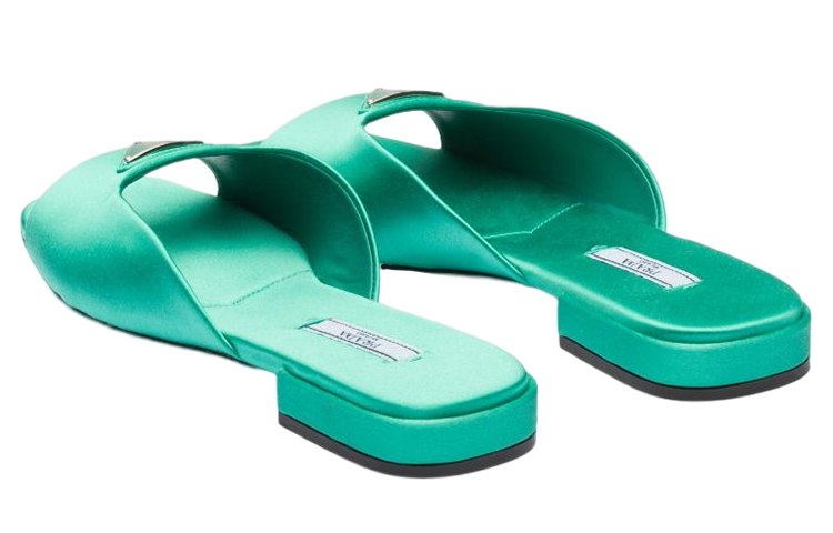 (W) Prada Satin Sandals 'Enamel Triangle Logo Green' 圖 5