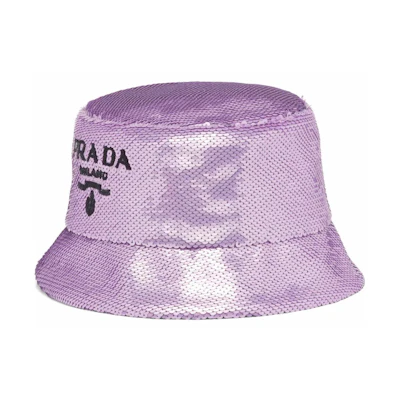 (Women) PRADA Sequin Bucket Hat Women’s Purple with Logo Detail. 1HC1372D0G