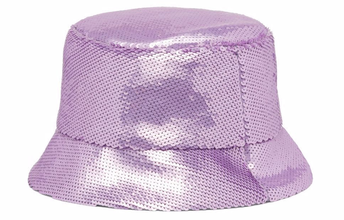 Lookbook (W) 프라다 여성용 퍼플 시퀸 로고 디테일 버킷햇. 1HC1372D0G