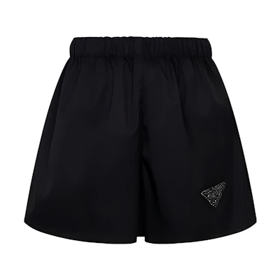 (Women) PRADA Sequin Embroidered Logo Nylon Casual Shorts Women Black. 22Z757-1WQ8-F0002-S-221