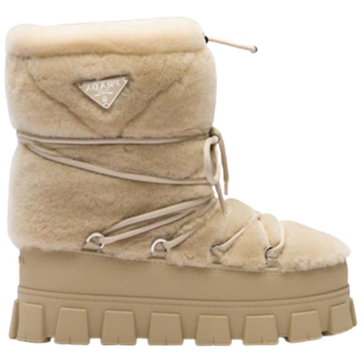 Order (W) Prada Stivaletti Caviglia In Montone Beige con Suola Spessa e Lacci 1U032N_173_F0379_F_040
