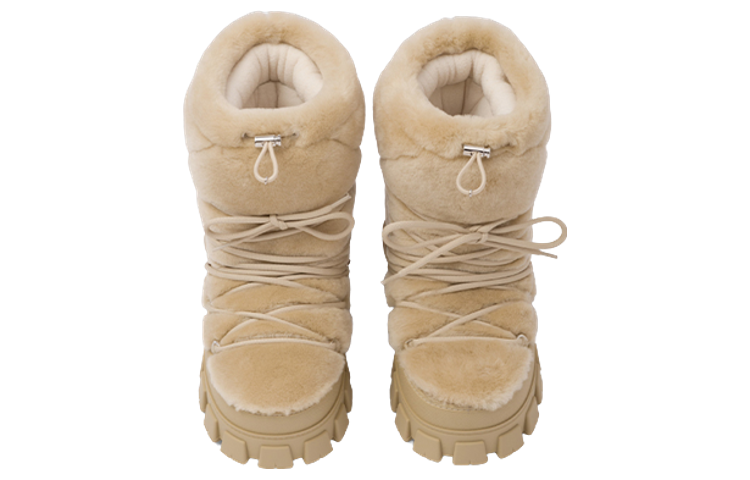 Lookbook (W) Prada Stivaletti Caviglia In Montone Beige con Suola Spessa e Lacci 1U032N_173_F0379_F_040