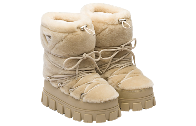 Shop (W) Prada Stivaletti Caviglia In Montone Beige con Suola Spessa e Lacci 1U032N_173_F0379_F_040