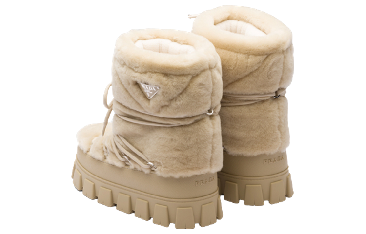 Purchase (W) Prada Stivaletti Caviglia In Montone Beige con Suola Spessa e Lacci 1U032N_173_F0379_F_040