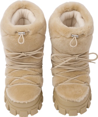 (W) Botas de Nieve Prada Beige con Suela Gruesa y Cordones de Piel de Oveja 1U032N_173_F0379_F_040 Shop (W) Botas de Nieve Prada Beige con Suela Gruesa y Cordones de Piel de Oveja 1U032N_173_F0379_F_040