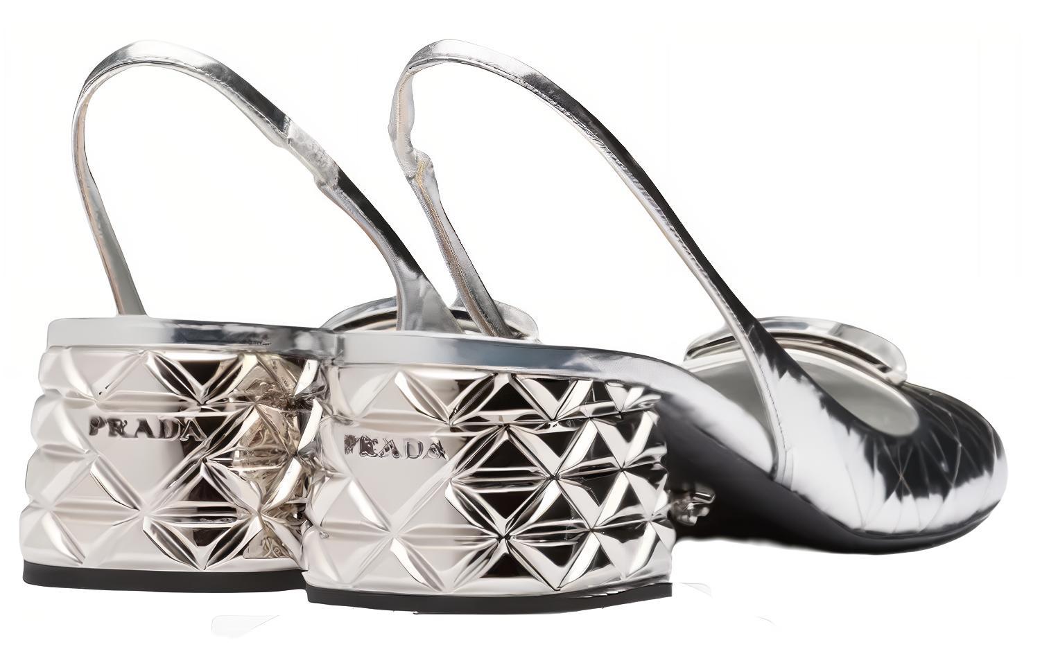 (W) Prada Slide Sandals 'Silver' 圖 4