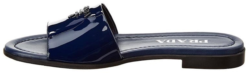 PRADA 普拉达 漆皮經典字母徽標裝飾時尚拖鞋 女款 深藍色 Buy PRADA 普拉达 漆皮經典字母徽標裝飾時尚拖鞋 女款 深藍色