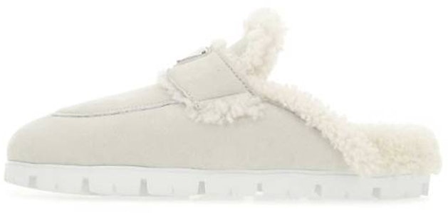 PRADA 普拉達 粉筆剪羊毛平底拖鞋 女款 灰白色 Buy PRADA 普拉達 粉筆剪羊毛平底拖鞋 女款 灰白色