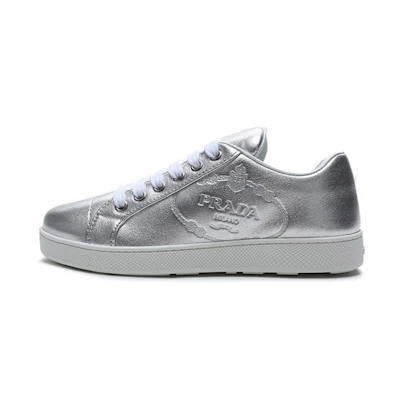 (W) Prada Sneakers 'Silver Leather Lace-Up'