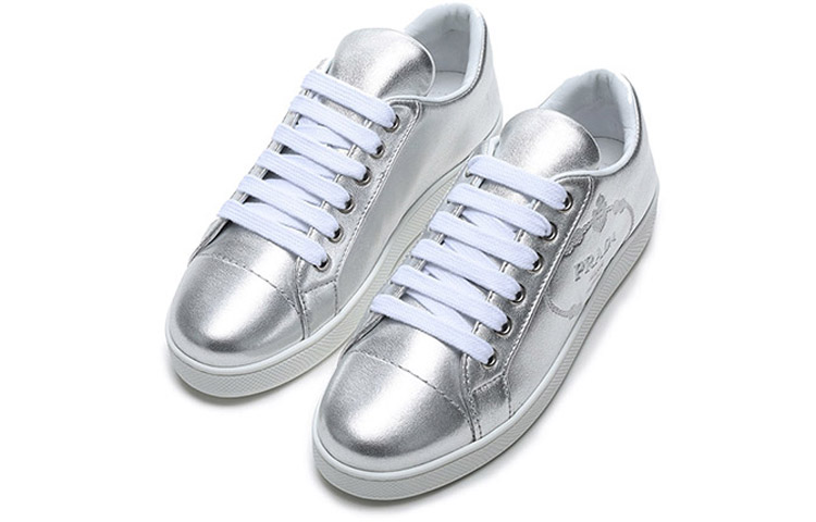 (W) Prada Sneakers 'Silver Leather Lace-Up' 圖 3