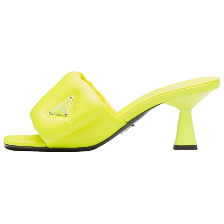 (W) Prada Soft Leather Chunky Heel Fashion Slide 'Yellow'