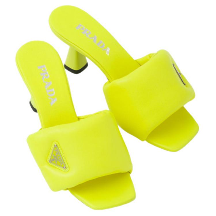 (W) Prada Soft Leather Chunky Heel Fashion Slide 'Yellow' 圖 5