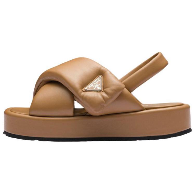 (W) Prada Soft Leather Logo Round-Toe Fashion Sandals 'Brown'