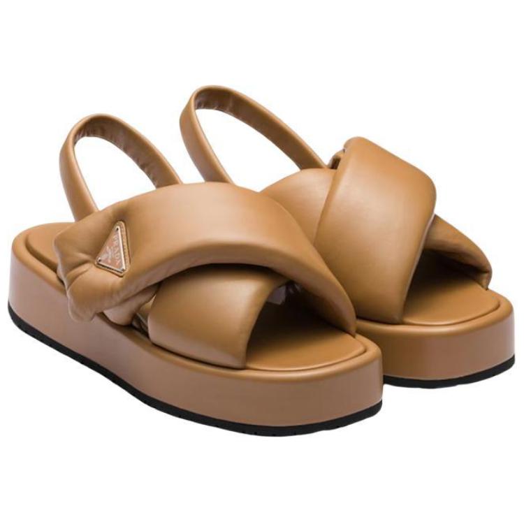 (W) Prada Soft Leather Logo Round-Toe Fashion Sandals 'Brown' 圖 3