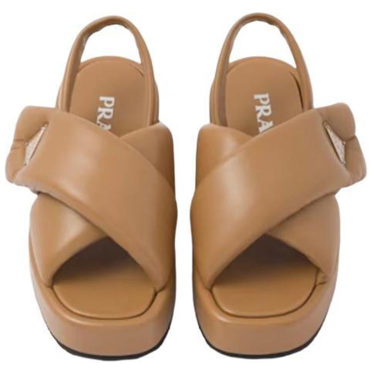 (W) Prada Soft Leather Logo Round-Toe Fashion Sandals 'Brown' 圖 4
