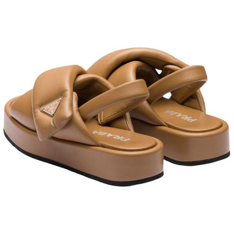 (W) Prada Soft Leather Logo Round-Toe Fashion Sandals 'Brown' 圖 5