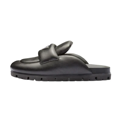 (W) Prada Soft Padded 20mm Sabots Black Nappa Leather