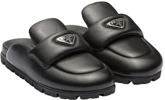 PRADA 皮革徽標包頭時尚拖鞋 女款 黑色 Lookbook PRADA 皮革徽標包頭時尚拖鞋 女款 黑色