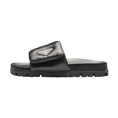(W) Prada Soft Padded 20mm Slide Sandal Black Nappa Leather