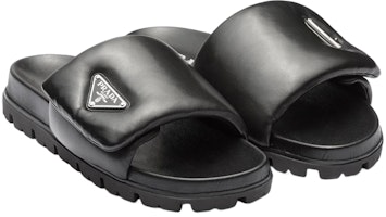 (W) Sandal Prada Tumit Lembut 20mm Hitam Kulit Nappa 1XX648_2DL8_F0002_F_020 Order (W) Sandal Prada Tumit Lembut 20mm Hitam Kulit Nappa 1XX648_2DL8_F0002_F_020