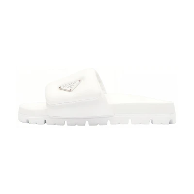 (W) Prada Soft Padded 20mm Slide Sandal White Nappa Leather