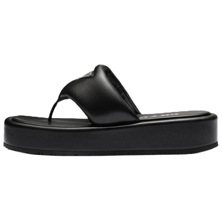 (Women) Prada Soft Padded 35mm Thong Wedge Sandals Black Nappa Leather 1YZ043_2DL8_F0002_F_035