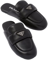 PRADA 皮革 徽標 平底 時尚涼拖 女款 黑色 Lookbook PRADA 皮革 徽標 平底 時尚涼拖 女款 黑色