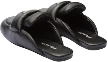 PRADA 皮革 徽標 平底 時尚涼拖 女款 黑色 Purchase PRADA 皮革 徽標 平底 時尚涼拖 女款 黑色