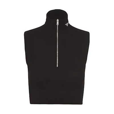 (Women) PRADA Solid Color Sleeveless Cropped Tank Top in Black. P29972S2121Y86-F0002
