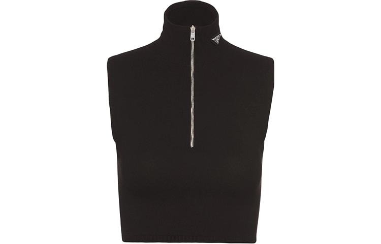 Order (W) PRADA Tank Top Hitam Tanpa Lengan Cropped Warna Polos. P29972S2121Y86-F0002