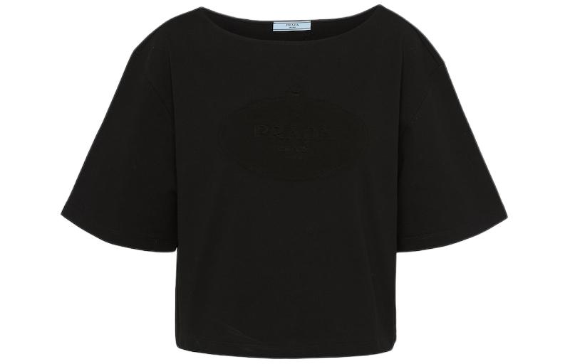 Order (W) Camiseta Negra Oversize Prada Texturizada SS24 Cuello Redondo Cropped. 3546B-14LQ-F0002-S-OOO