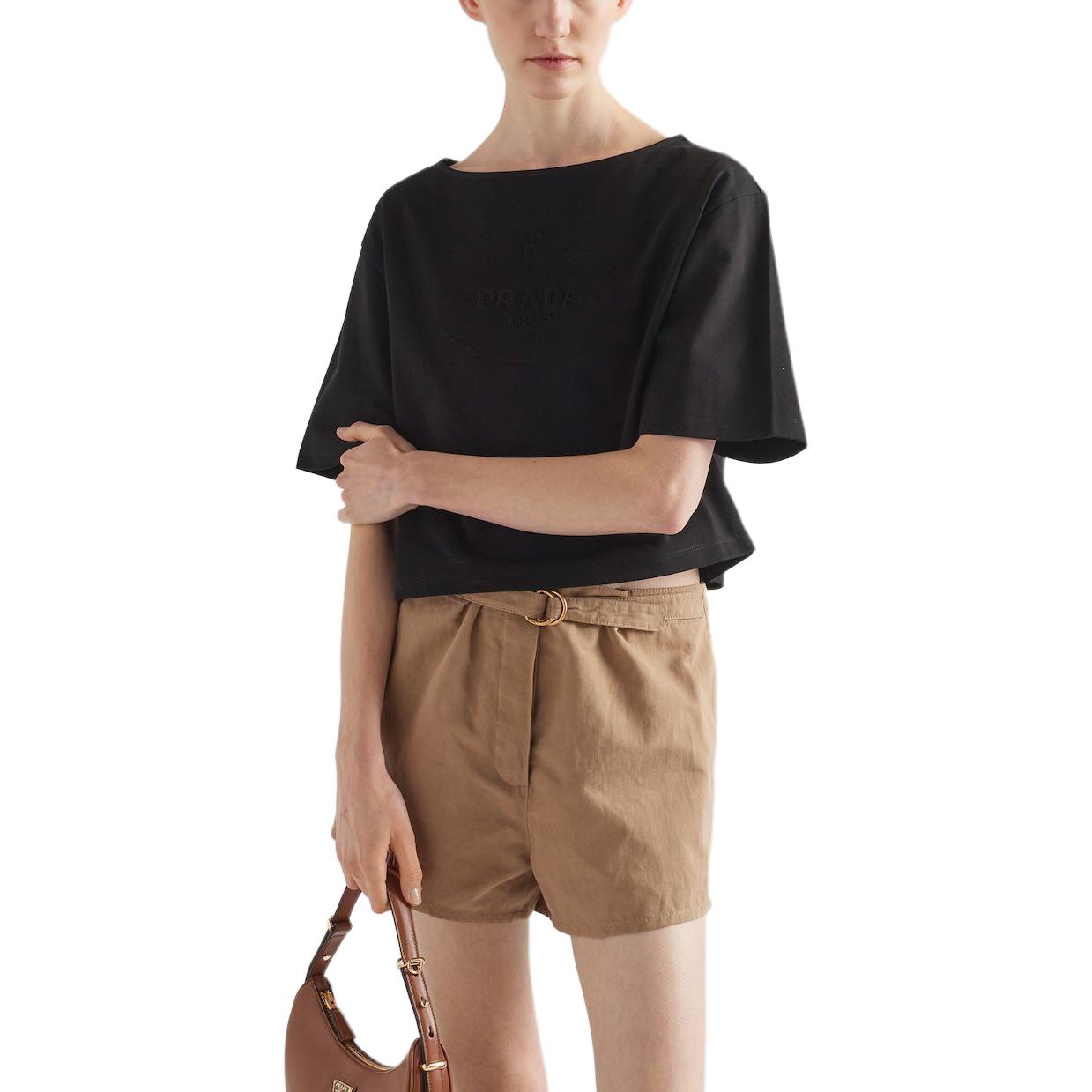 Purchase (W) Camiseta Negra Oversize Prada Texturizada SS24 Cuello Redondo Cropped. 3546B-14LQ-F0002-S-OOO