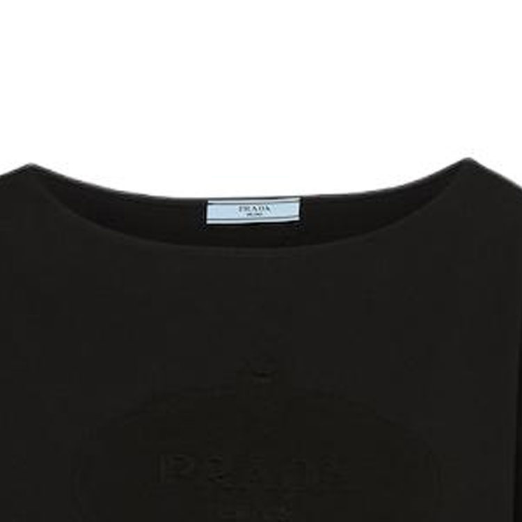 Details for (W) Camiseta Negra Oversize Prada Texturizada SS24 Cuello Redondo Cropped. 3546B-14LQ-F0002-S-OOO