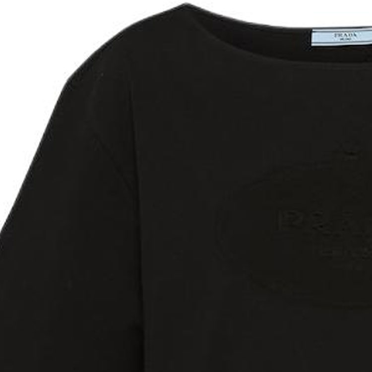 Sizing (W) Camiseta Negra Oversize Prada Texturizada SS24 Cuello Redondo Cropped. 3546B-14LQ-F0002-S-OOO