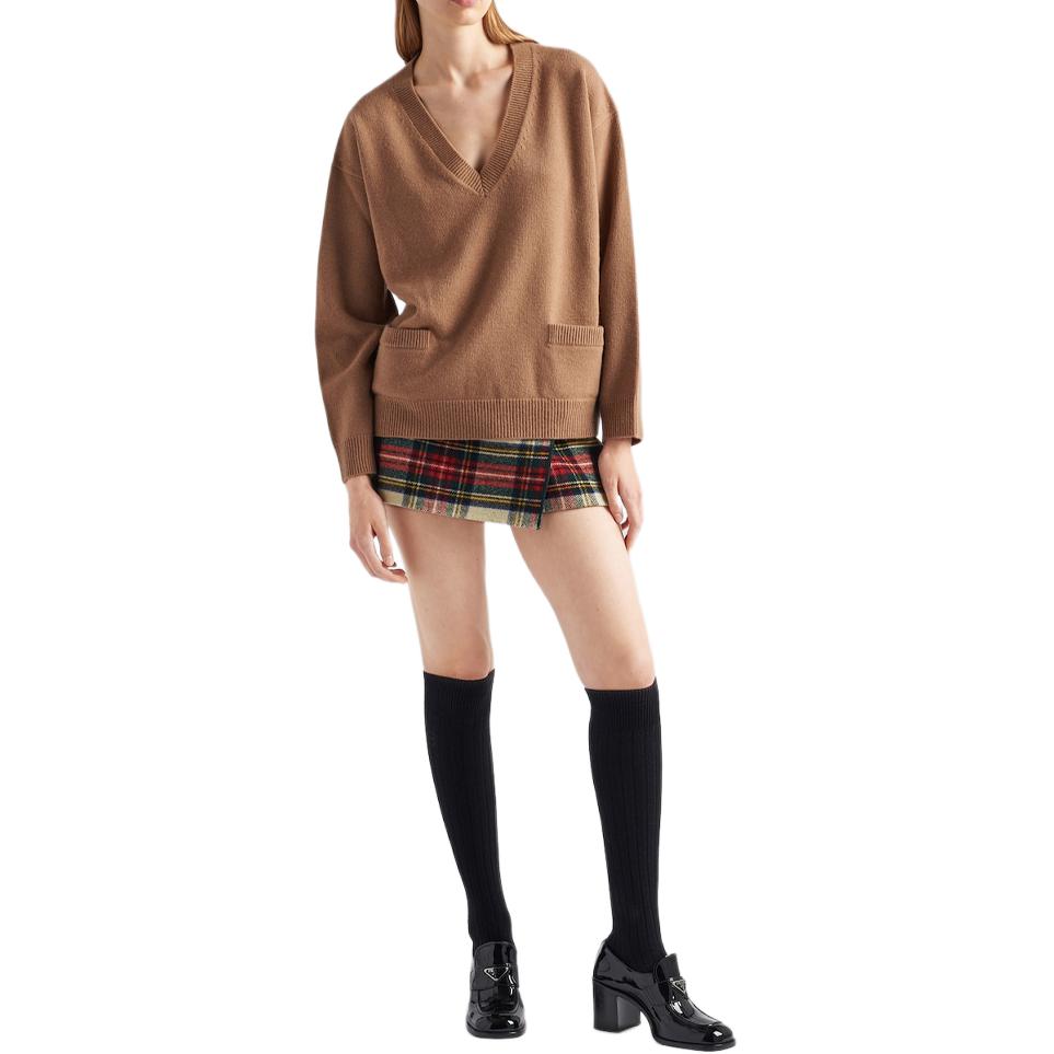 (Women) PRADA Solid V-Neck Loose Fit Long Sleeve Sweater Brown Ladies P24B2H-13Q6-F0040-S-232 圖 3