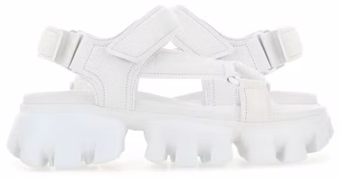 Lookbook 普拉達 Sporty 粗底皮革露趾涼鞋 女款 白色