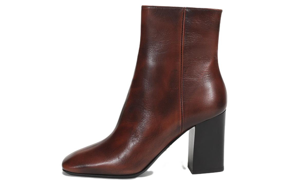(W) Prada Leather Square Toe Ankle Pumps 'Brown'