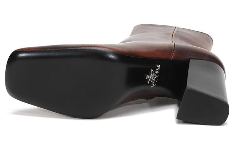 (W) Prada Leather Square Toe Ankle Pumps 'Brown' 圖 6