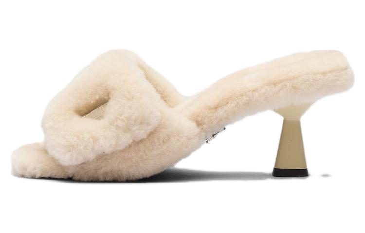 (W) Prada Square Toe High Heel Slide Sandals 'Beige'