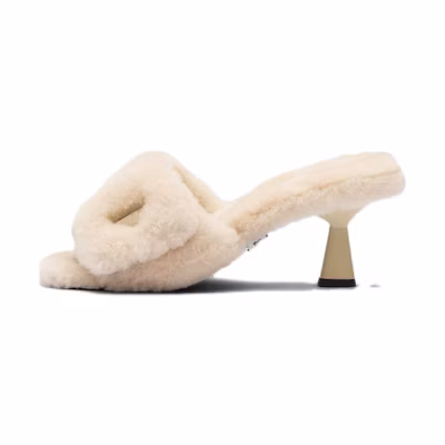 (W) Prada Square Toe High Heel Slide Sandals 'Beige'