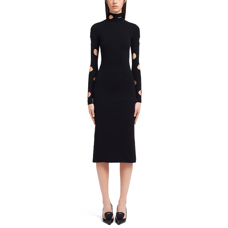 Lookbook (Women) PRADA SS21 Black High-Neck A-Line Dress with Cut-Out Design 23843-1YRO-F0002-S-211