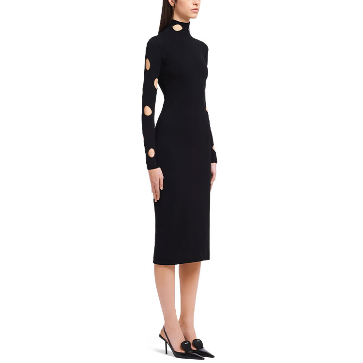 Purchase (Women) PRADA SS21 Black High-Neck A-Line Dress with Cut-Out Design 23843-1YRO-F0002-S-211