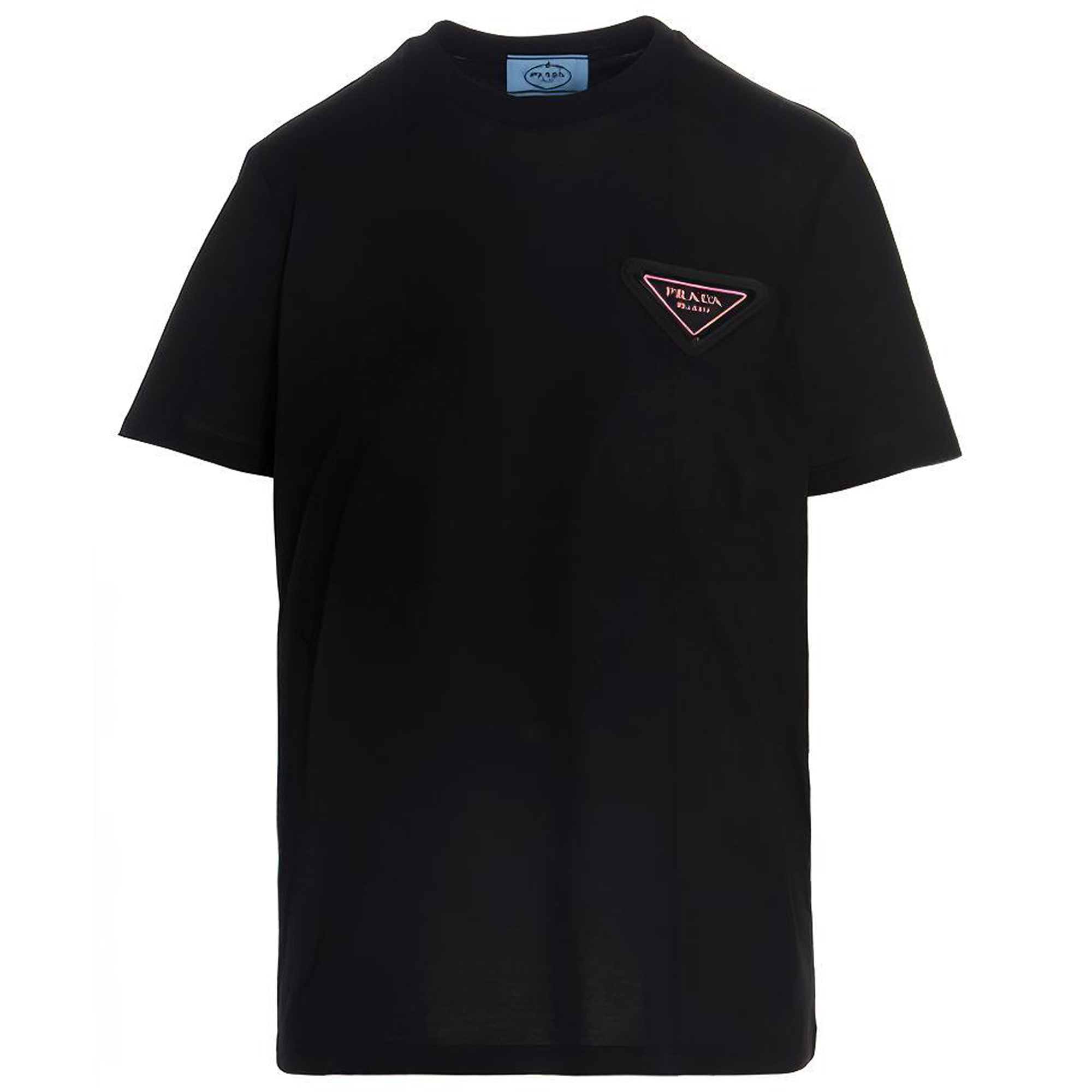 (Women) PRADA SS21 Black T-Shirt with Iconic Triangle Logo 358381-X58-F0002-S-161